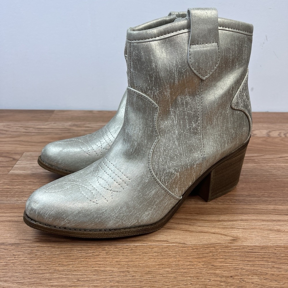 Dirty Laundry‎ Metallic Ankle Boots Women's Size 8.5 Zip Close Western Style